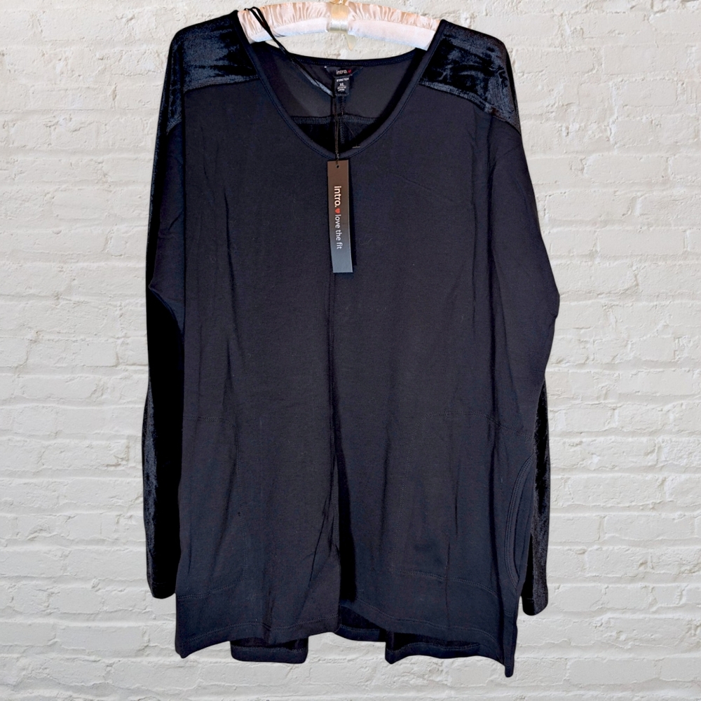 NWT Intro stretch black Long Sleeve Tunic with velour sleeves and pockets Sz XL